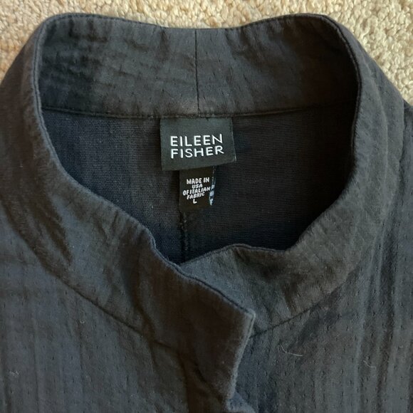 Eileen Fisher Jacket Womens Large Black Full Zip Cotton Viscose Artsy Classic - Picture 2 of 6